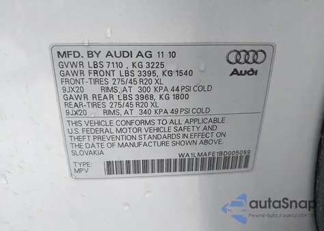 2011 Audi Q7 3.0 Tdi Premium из США, поврежденный, VIN WA1LMAFE1BD005059